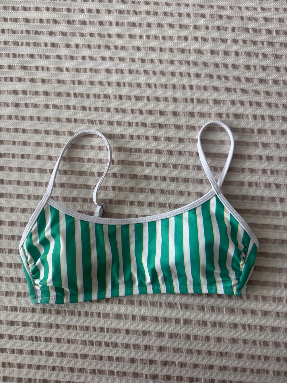 No Boundaries Green and White Striped Bikini Top